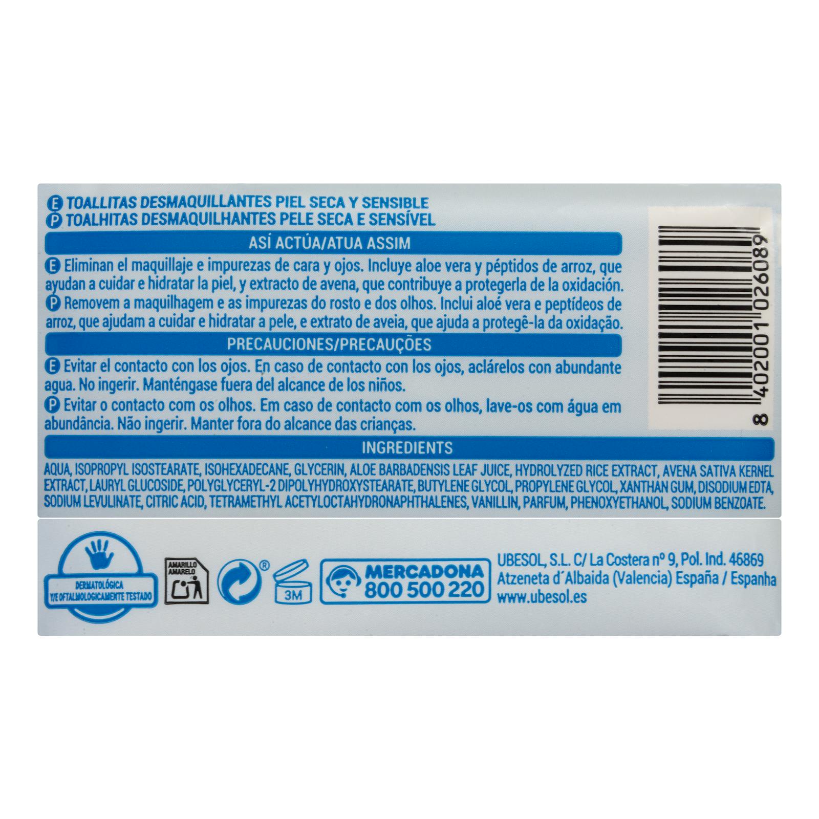 Lingettes démaquillantes visage et yeux Deliplus pour peaux sèches et sensibles