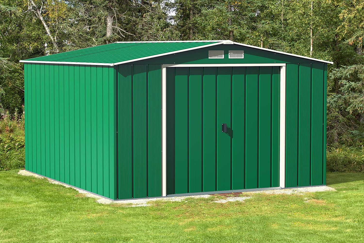 Duramax ECO 10 x 8 (7.28 m²) Abri de Jardin en Métal Galvanisé à Chaud, Abri de Stockage d'Outils, Structure de Toit Renforcée, Abri en Métal Sans Entretien, Vert