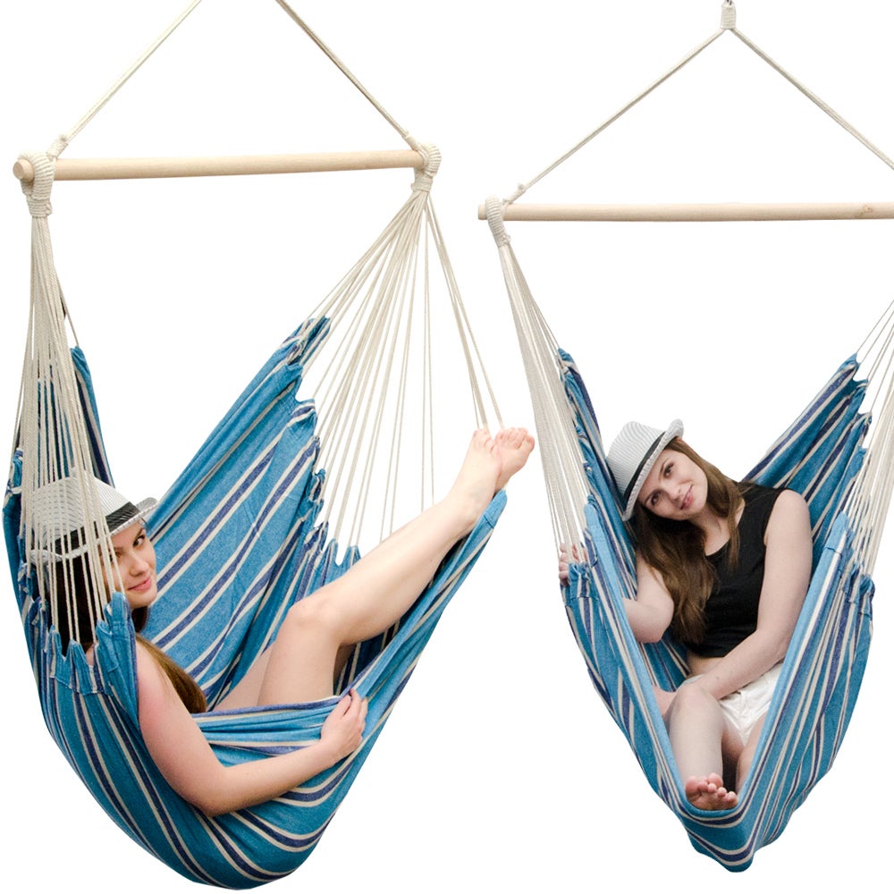 XXL Hangstoel Relaxstoel 185x130cm tot 150kg met blauwe strepen