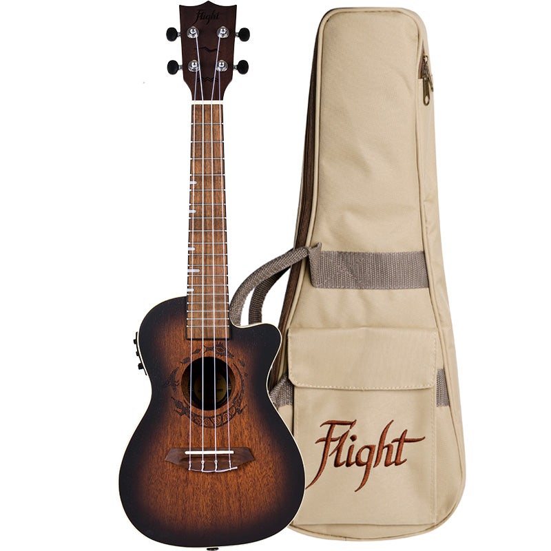 Flight Gemstone Series DUC380 CEQ Amber elektrisch-akoestische concert ukelele met gigbag