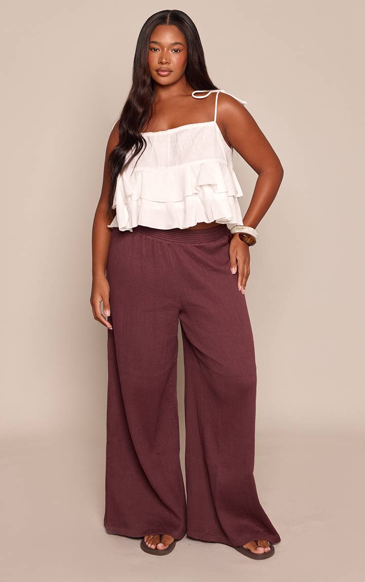 Blanc Caraco Grande Taille En Coton Lin Avec Détails À Volants