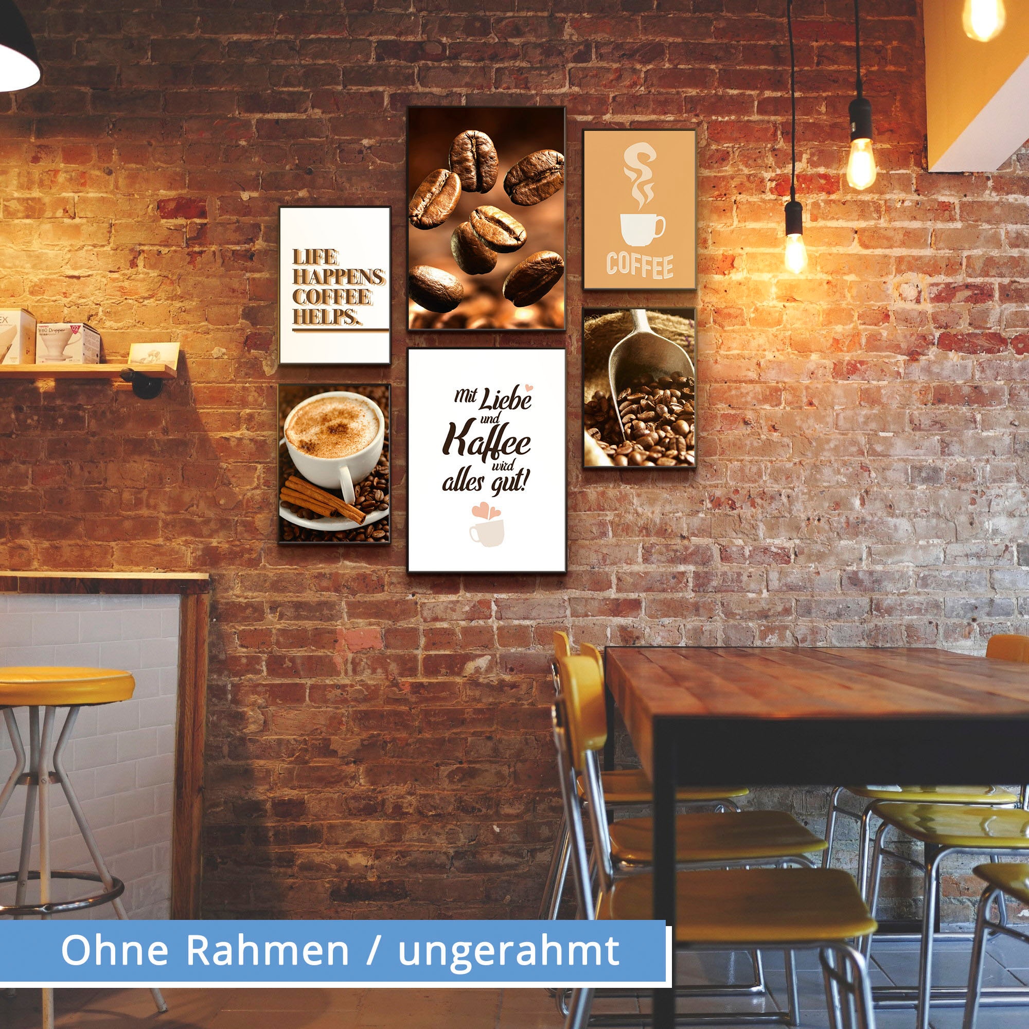 Artland Poster »Kaffee Vielfalt« Kaffee Bilder Set, 6 Stk. tlg. 6er Set, 2xDIN A3 / 4xDIN A4, ohne Rahmen