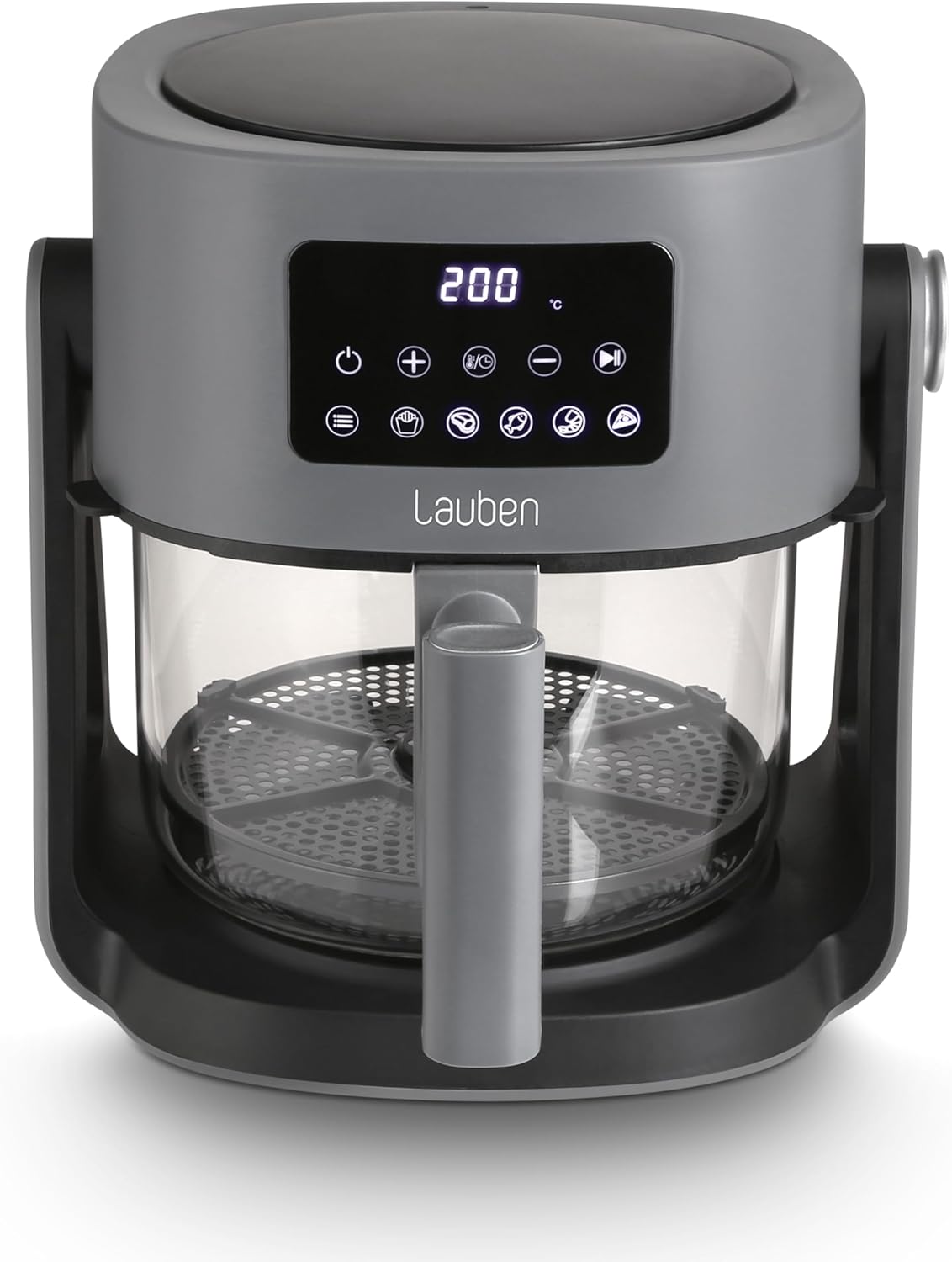 Lauben Glass&Grill Air Fryer 3in15500BG Heißluftfritteuse mit Inhalt 4,2l, Frittierkorb aus Glas, 6 Programme + Manuelles Einstellen, 3in1 - kann als Grill und Bratpfanne verwendet werden, PFOA free