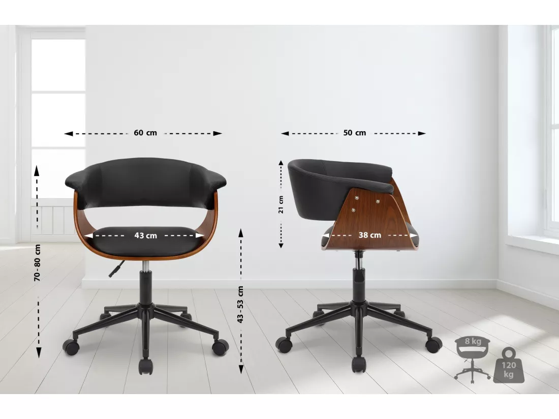 Chaise de bureau - Similicuir - Noyer / Noir - Bruce