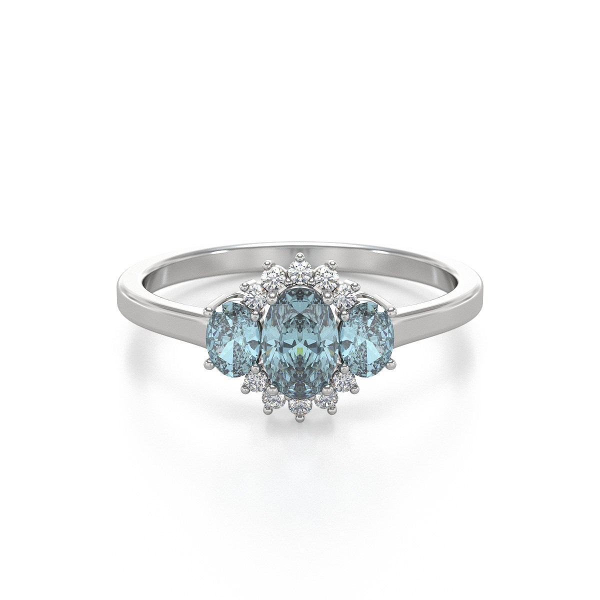 Bague Aigue-Marine et diamants sur Argent 925 1.358grs