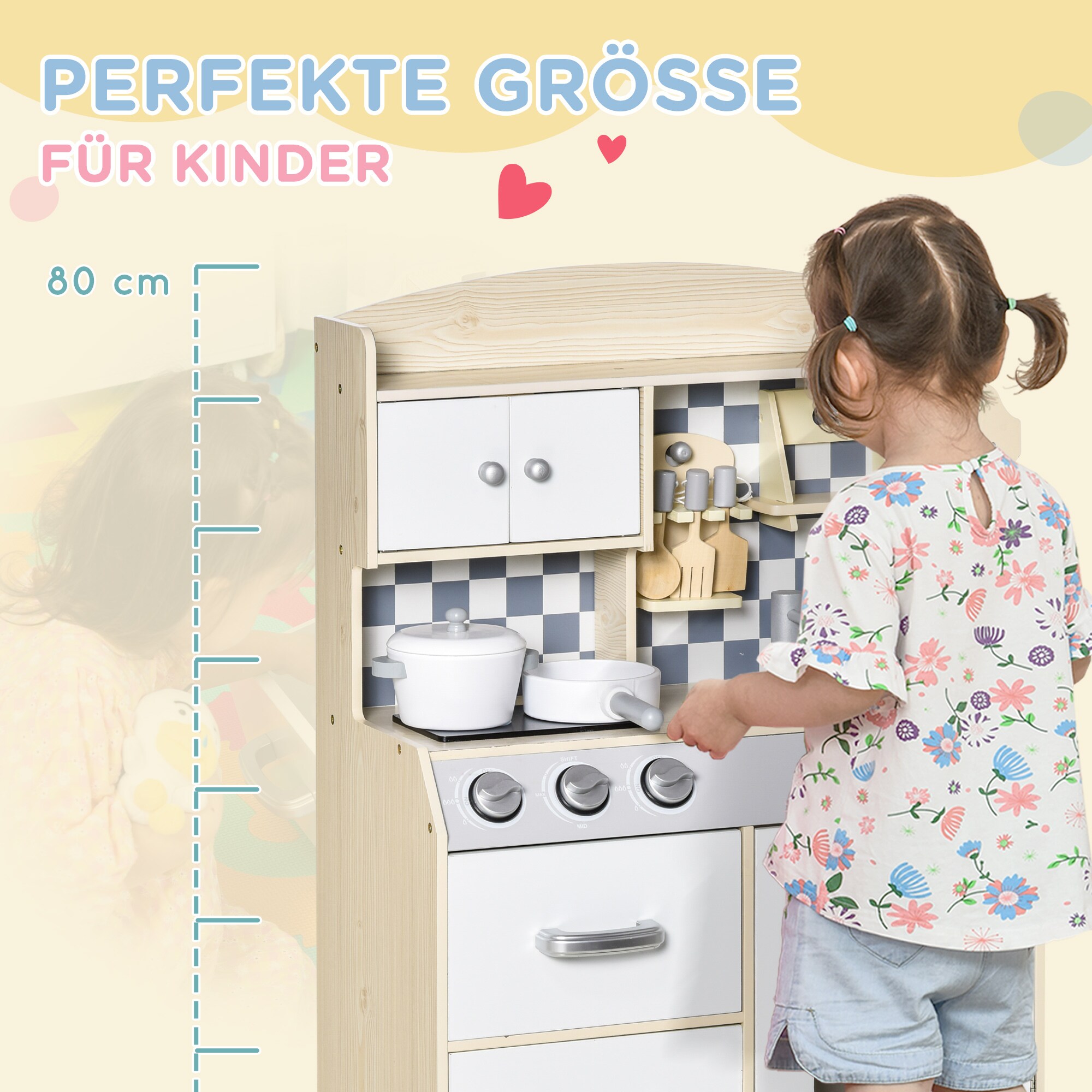 HOMCOM Kinderküchen mit Kochgeschirrzubehör bunt 54.5L x 29B x 80H cm