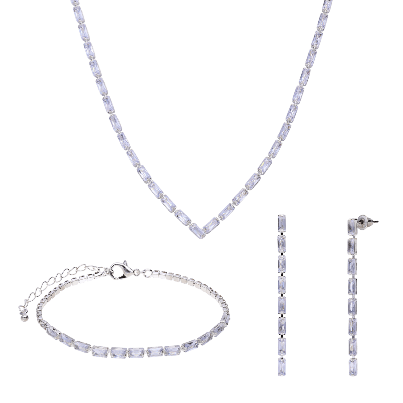Zilverkleurige bijoux set ketting met oorbellen