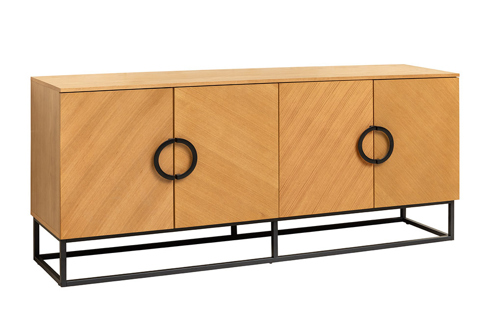 Industrial Sideboard GRANDEZZA 180cm natur Eiche schwarz Metall viel Stauraum