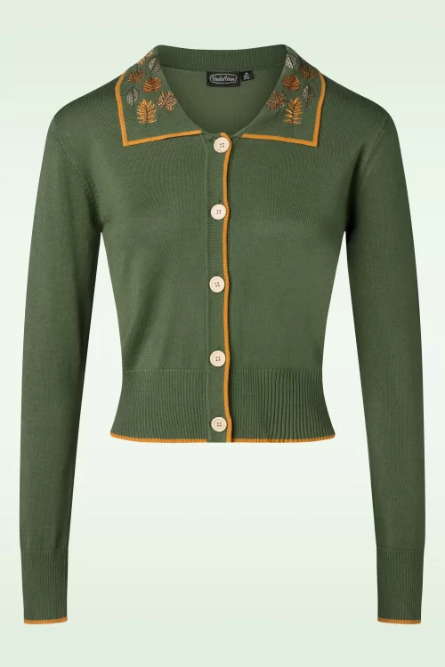 Vixen Vest met kraag en herfstbladeren in groen