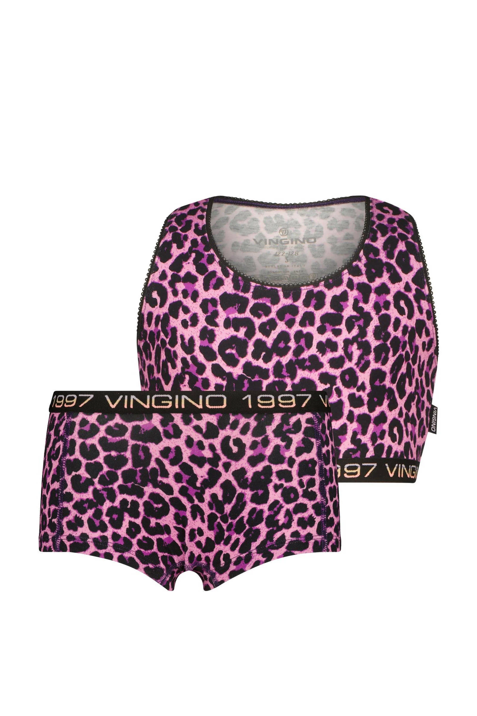 Vingino bh top + short Animal roze/zwart