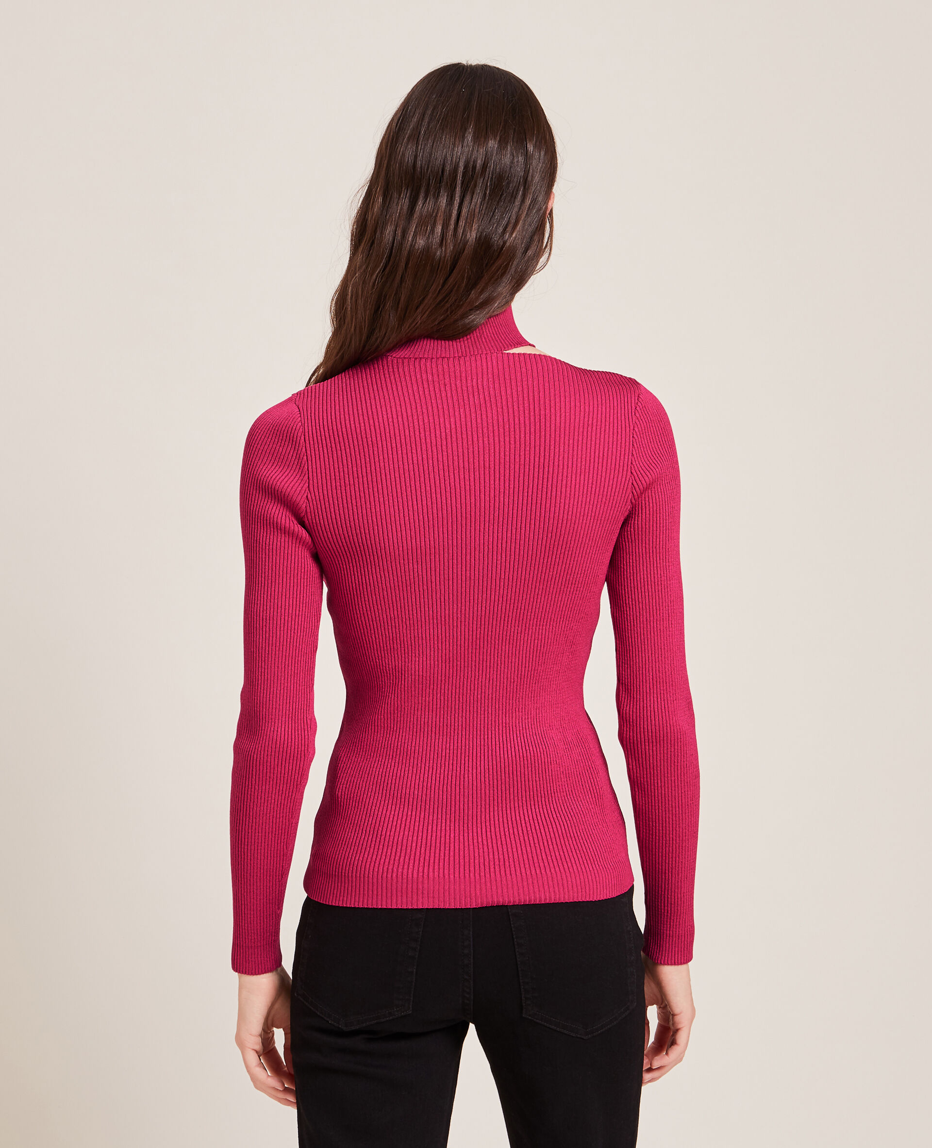 Top maille côtelée avec découpe - Rose fuchsia
