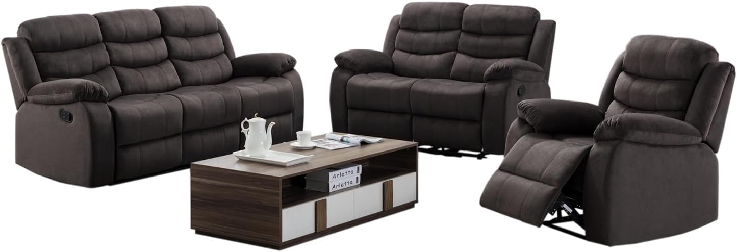HTI living 3 Sitzer 2 Sitzer Sessel Kirwall Couch Sessel mit Fußstütze Braun