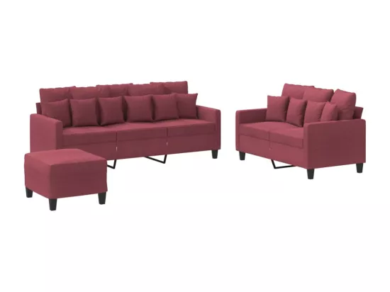 Ensemble de canapés 3 pièces avec coussins Rouge bordeaux Tissu
