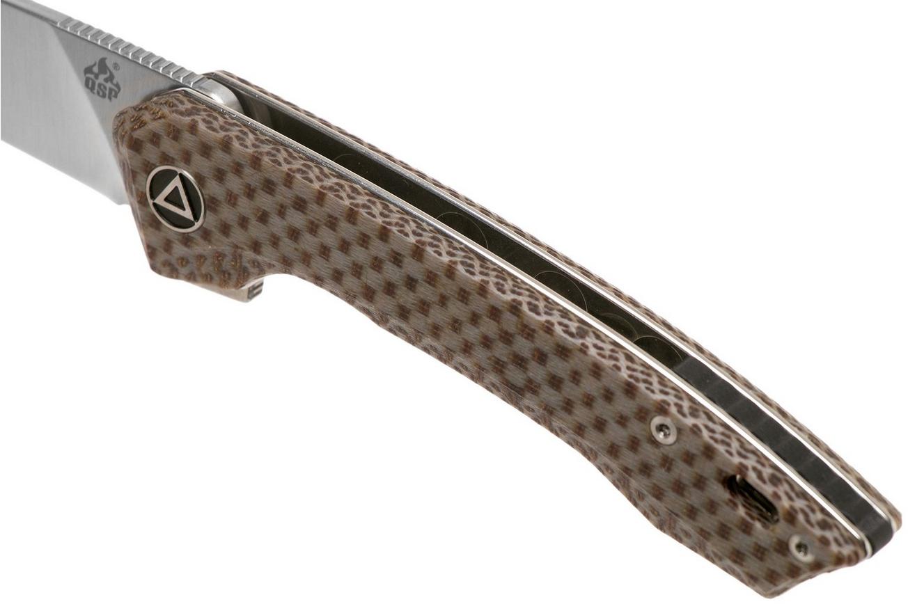 QSP Knife Leopard QS135-D Brown Texture Micarta, Satin, zakmes