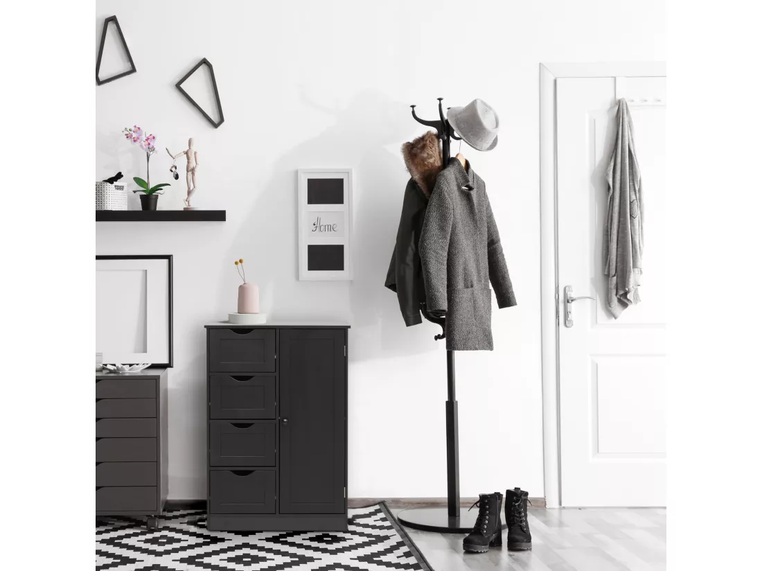 Meuble de salle de bain avec 4 Tiroirs et 1 Porte en bois noir