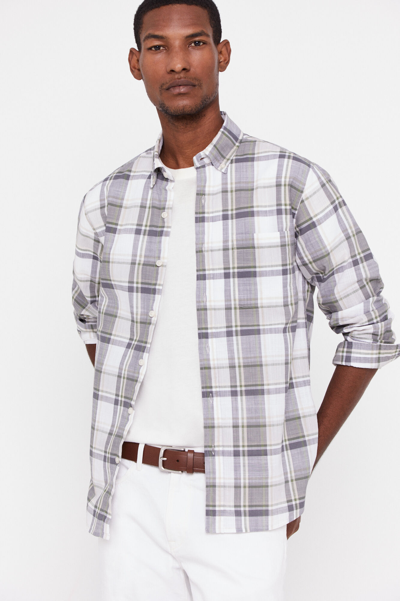 Camisa xadrez de malha irregular - Cáqui