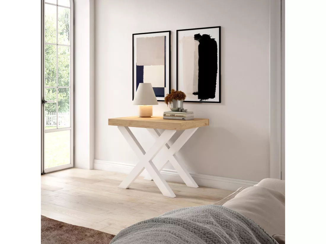 Table console extensible, 160, Pour 8 personnes, Pieds bois massif