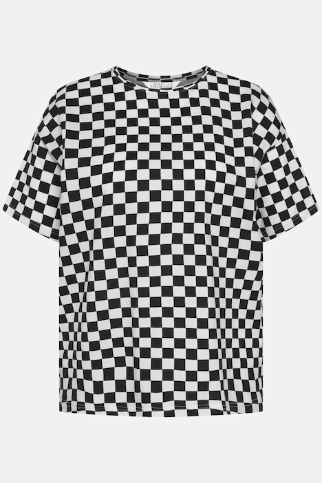 T-Shirt, oversized, Schachbrett Print, Rundhals, Halbarm