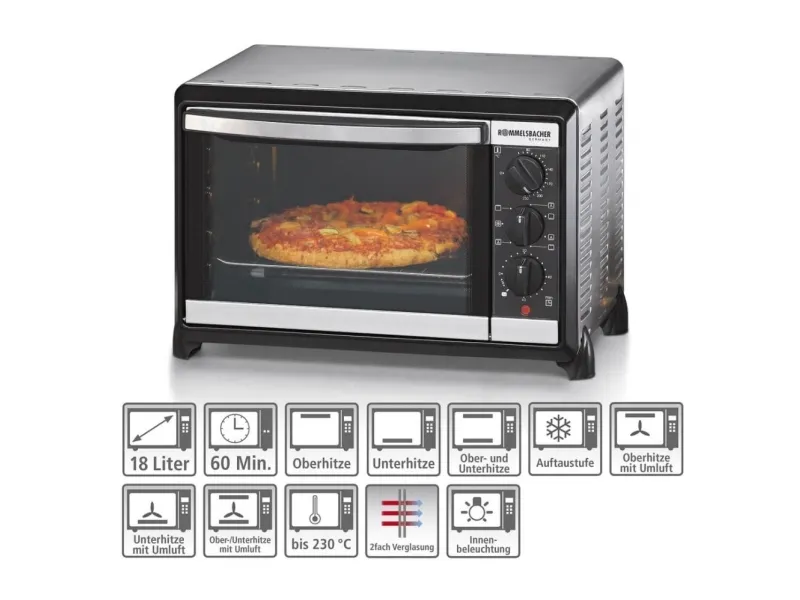 Rommelsbacher BG 1055/E - Elektrisk ovn - konvektion - 18 liter - 1.1 kW - rustfrit stål