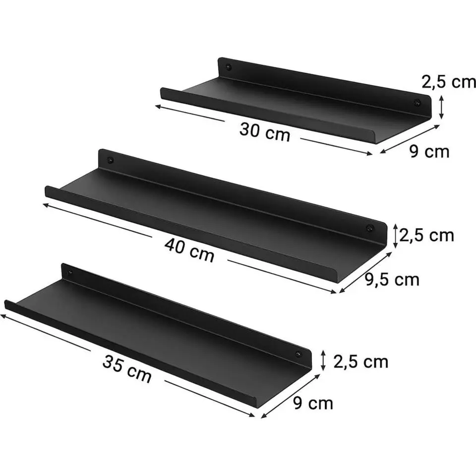 Parya Home Metalen wandplanken, set van 3, zwevende planken