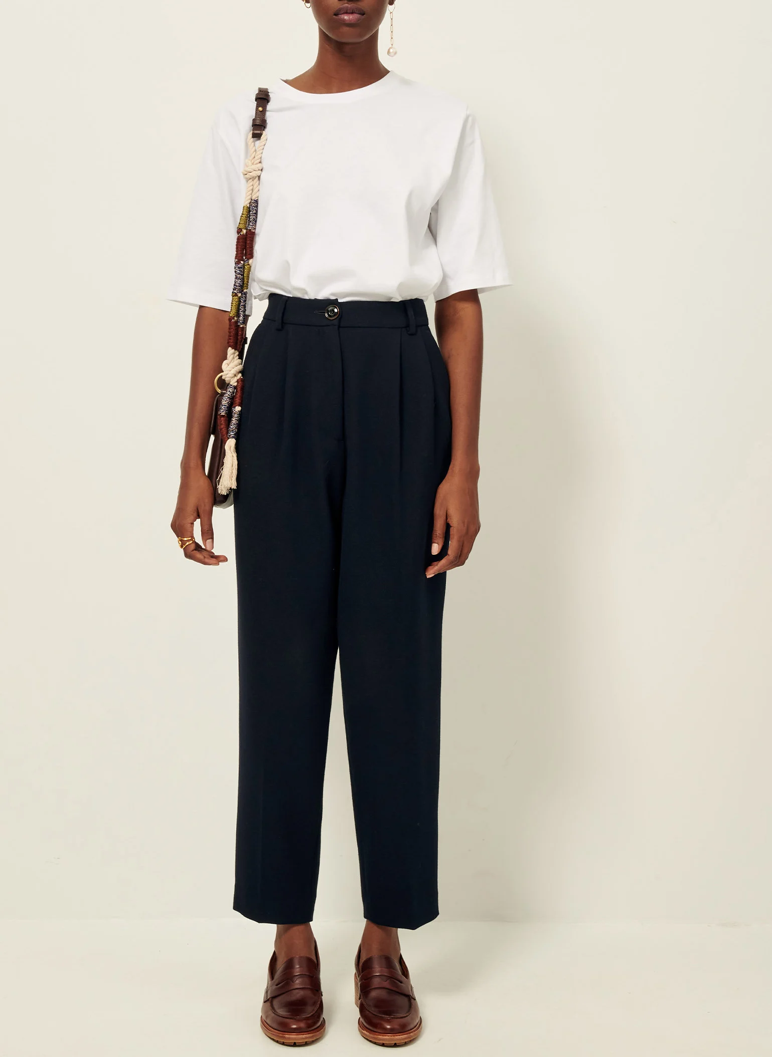 TIMOTHY - Pantalon droit taille haute | Bleu