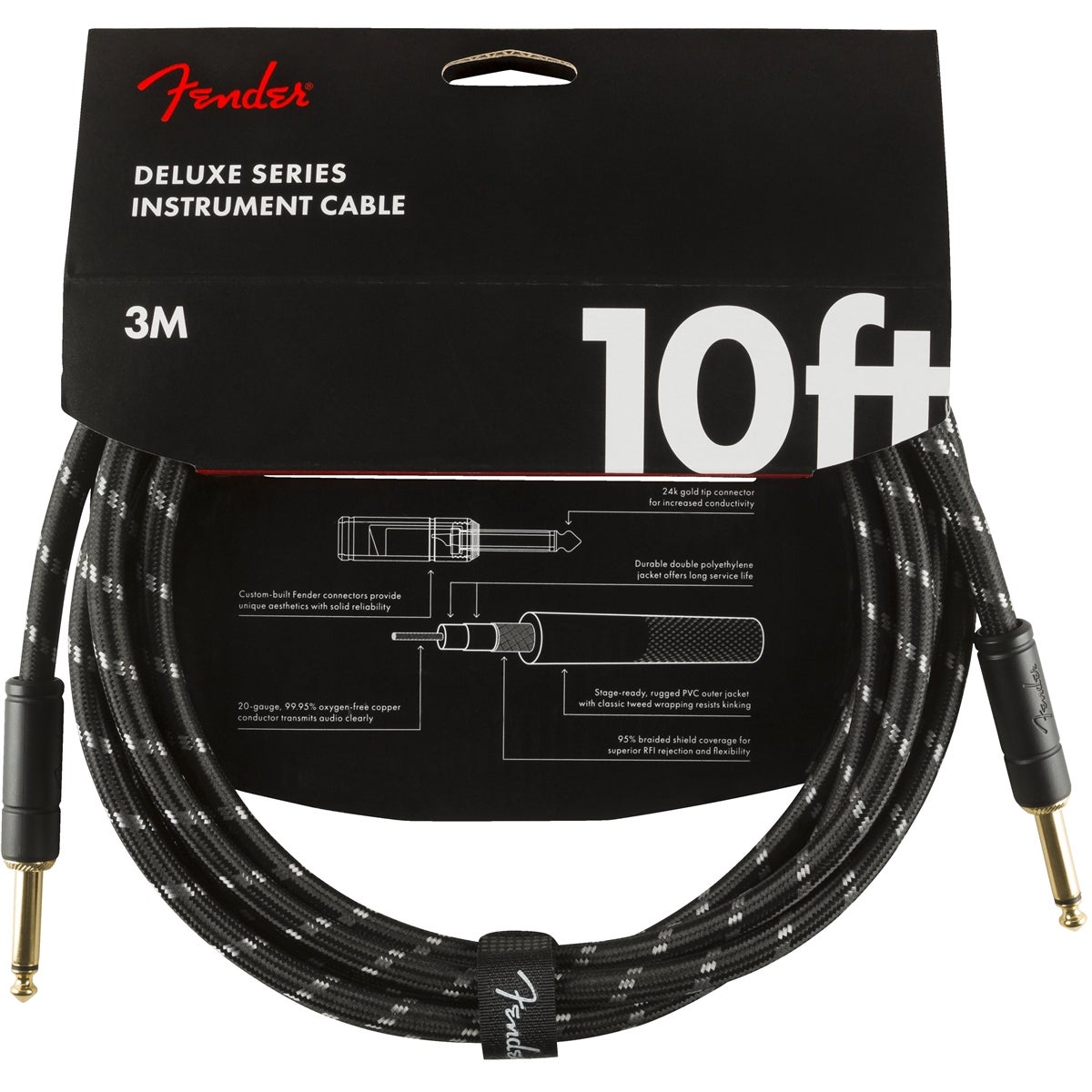 Fender Deluxe Cables instrumentkabel 3 m zwart tweed recht