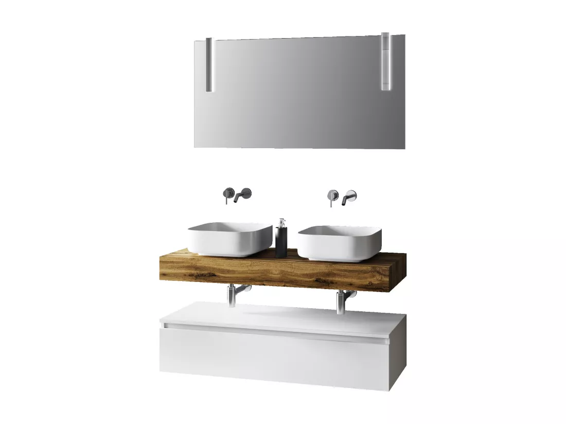 Ensemble de salle de bain 8 pièces ASTRA chêne miel/blanc