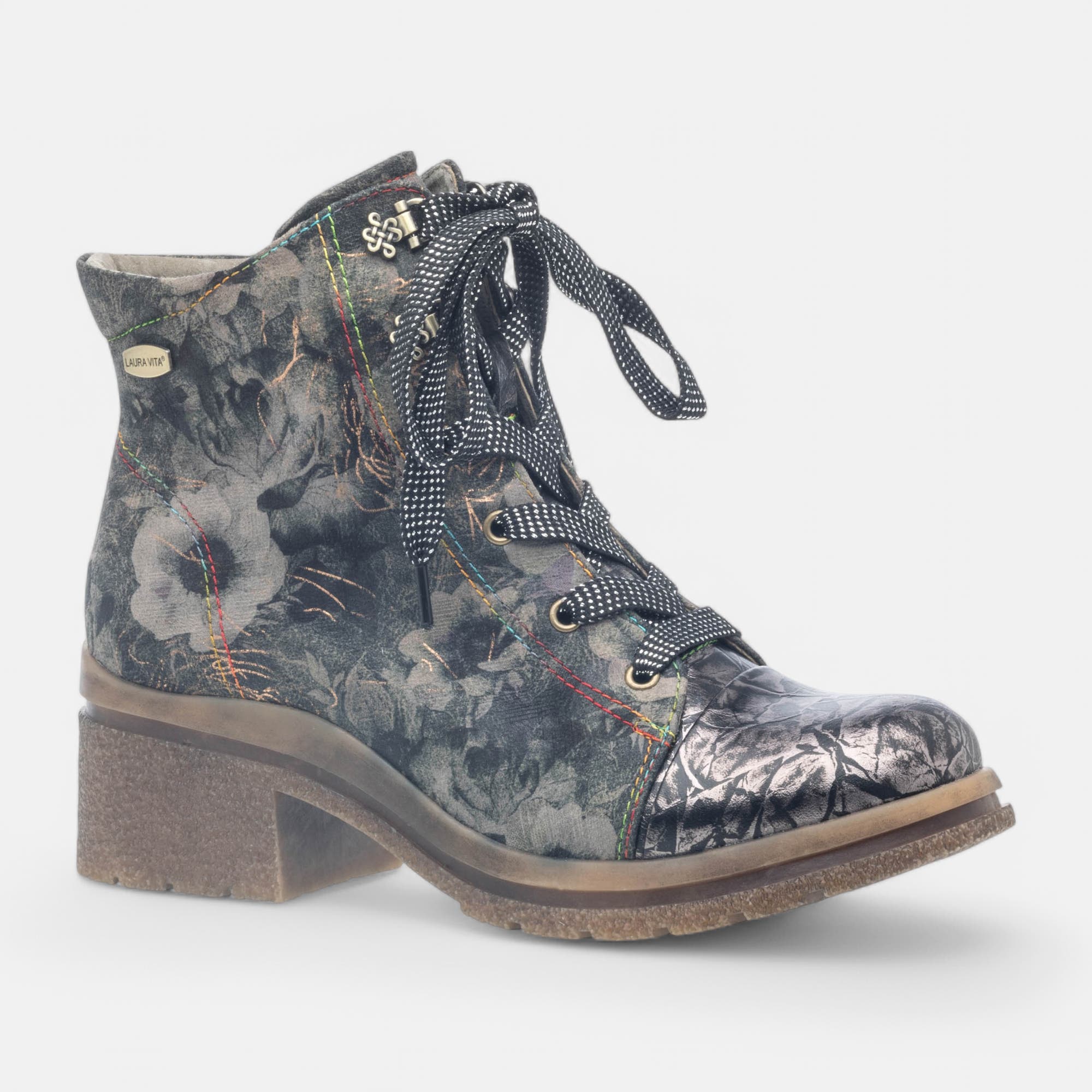 Bottines à lacets à talon Femme kaki
