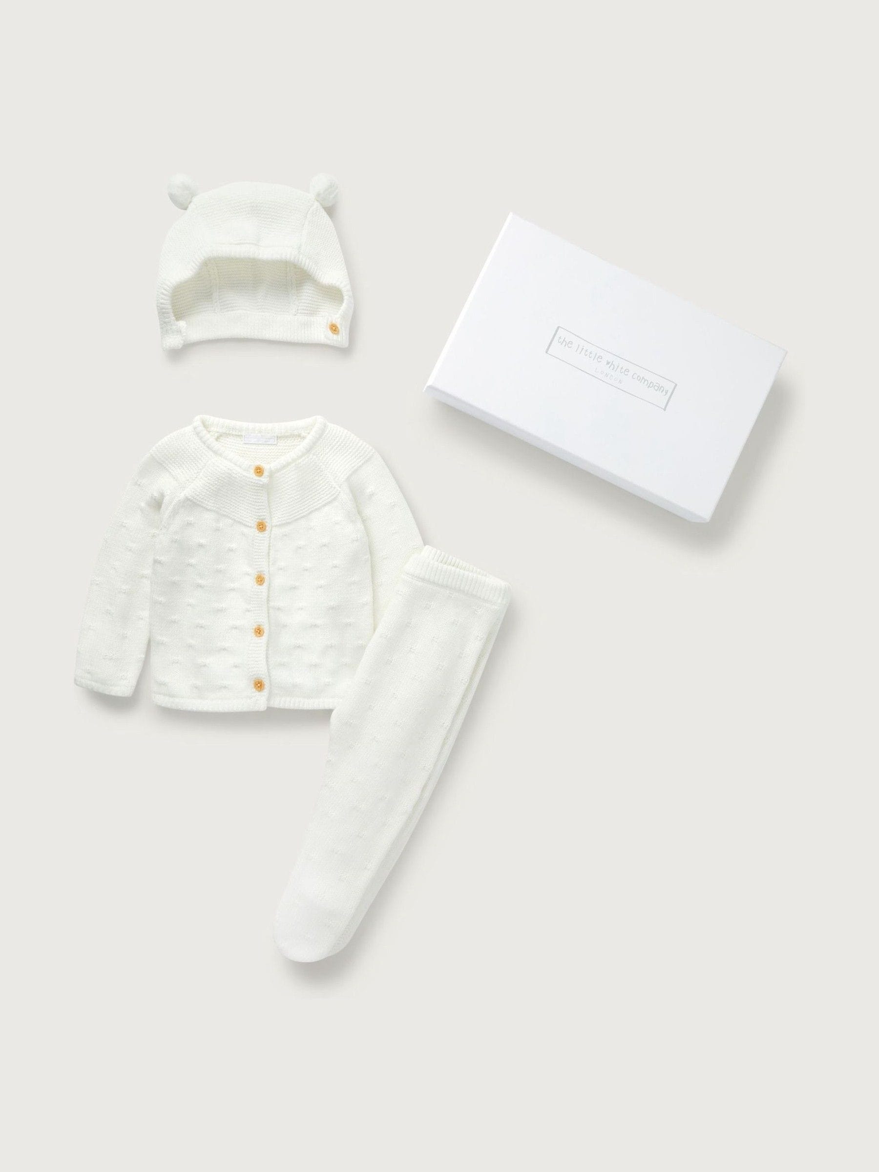 The White Company geschenkset van gebreid wit biologisch katoen