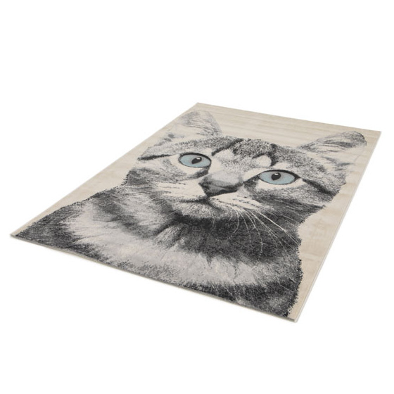 Tapis chambre d'enfant - chat senka - gris et beige - 120 x 170 cm