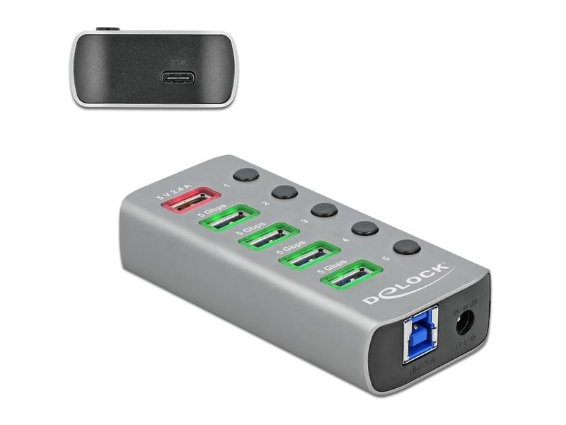 Delock USB-Hub 63263 USB 3.0 - 4x USB-A / 2x Ladeanschluss USB-Hub mit einzeln aktivierbaren Anschlüssen