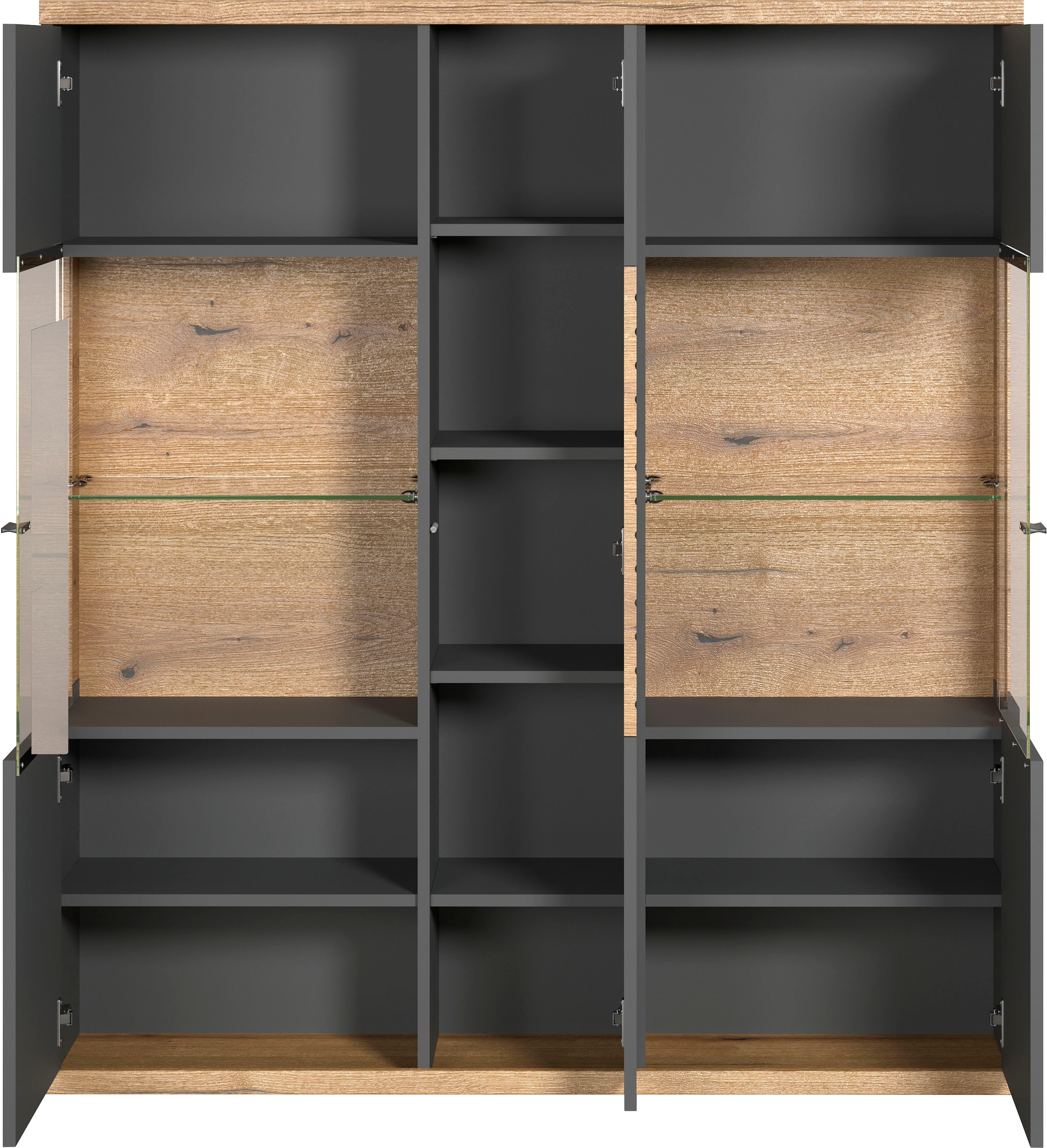 INOSIGN Highboard »Galway« Breite Wohnzimmervitrine in angesagter Rillenoptik - Soft-Close