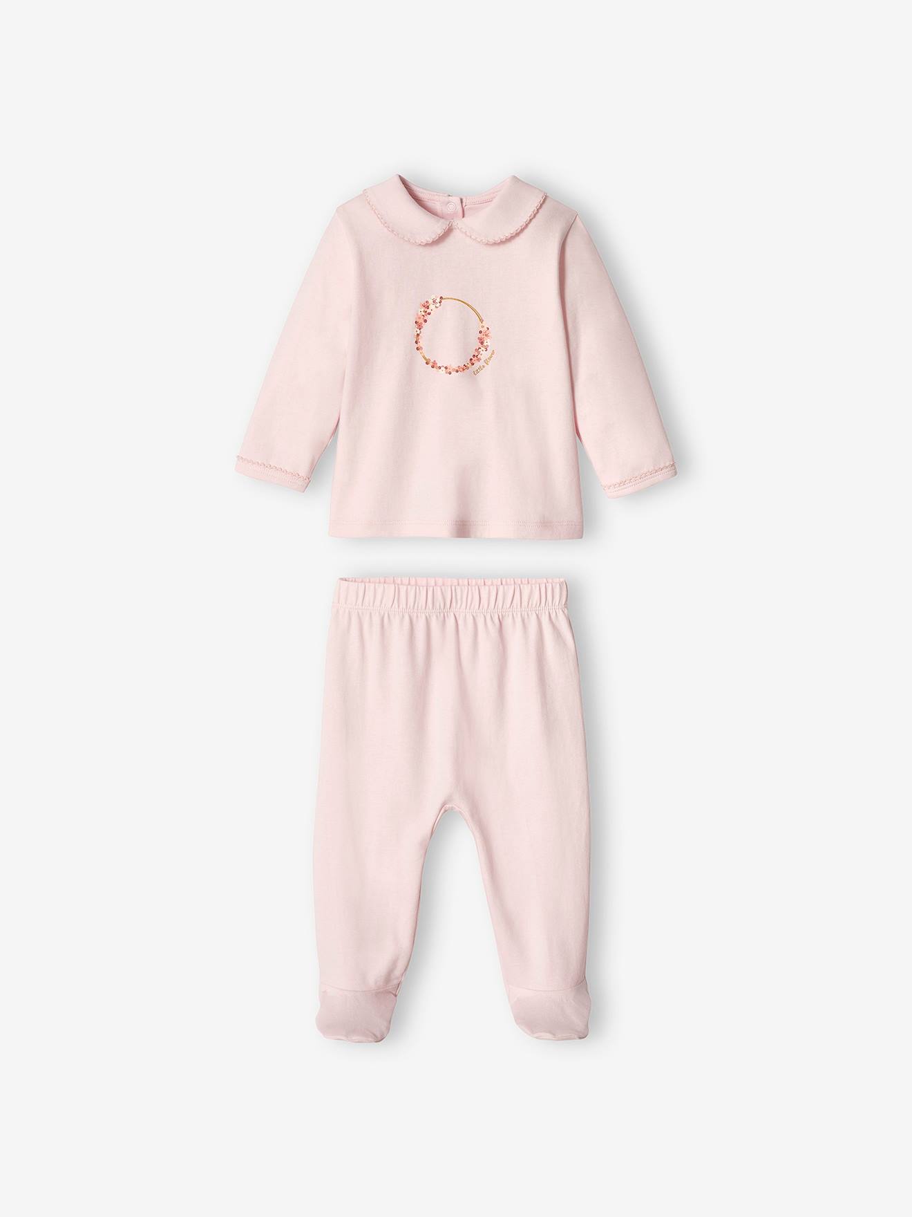Conjunto de 2 pijamas de malha para bebê menina, na cor lilás.