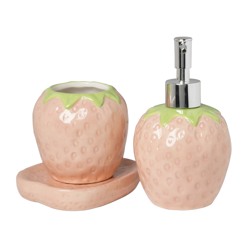 Tandenborstel beker aardbei - roze/groen - ø8.3x8.8 cm