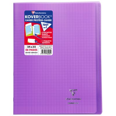 Clairefontaine Koverbook - Cahier polypro 24 x 32 cm - 48 pages - grands carreaux (Seyes) - disponible dans différentes couleurs