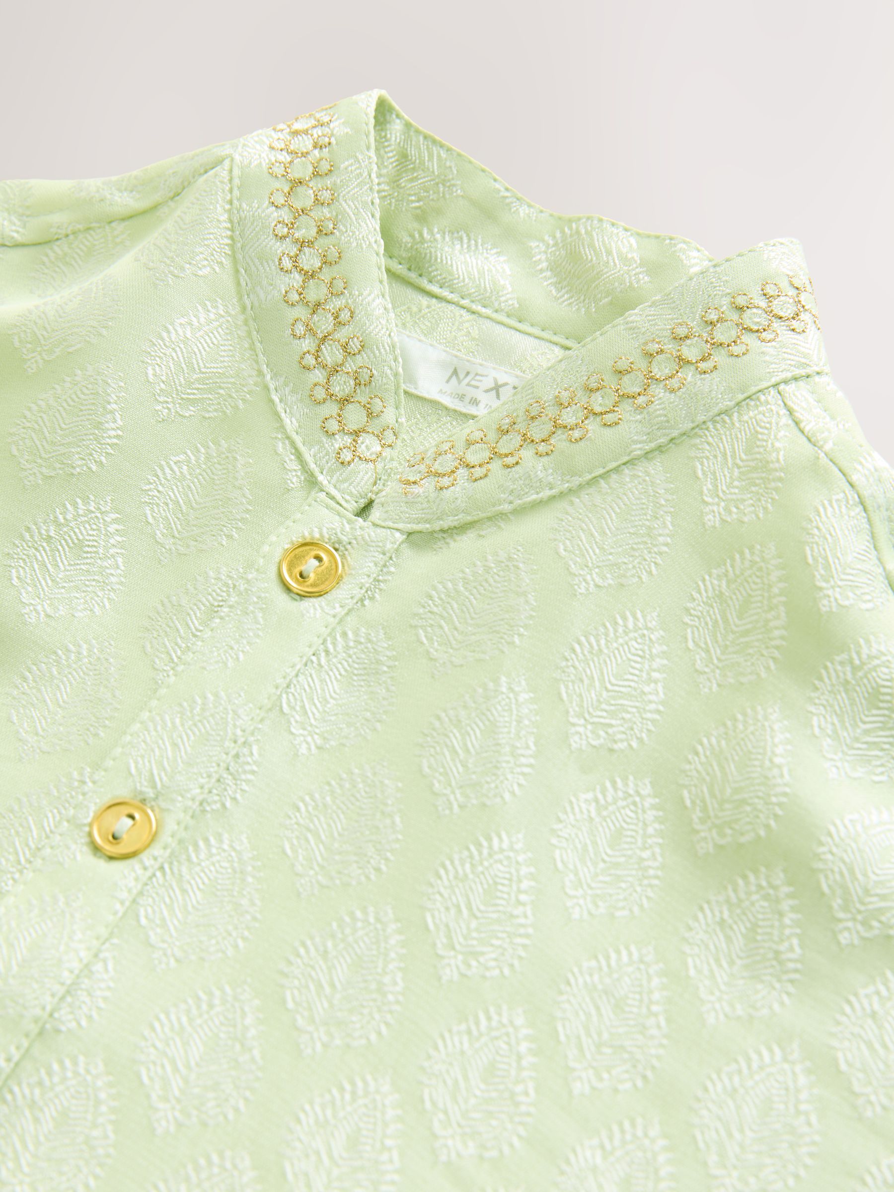 Lichtgroen geborduurd - Kurta (3mnd -16jr)