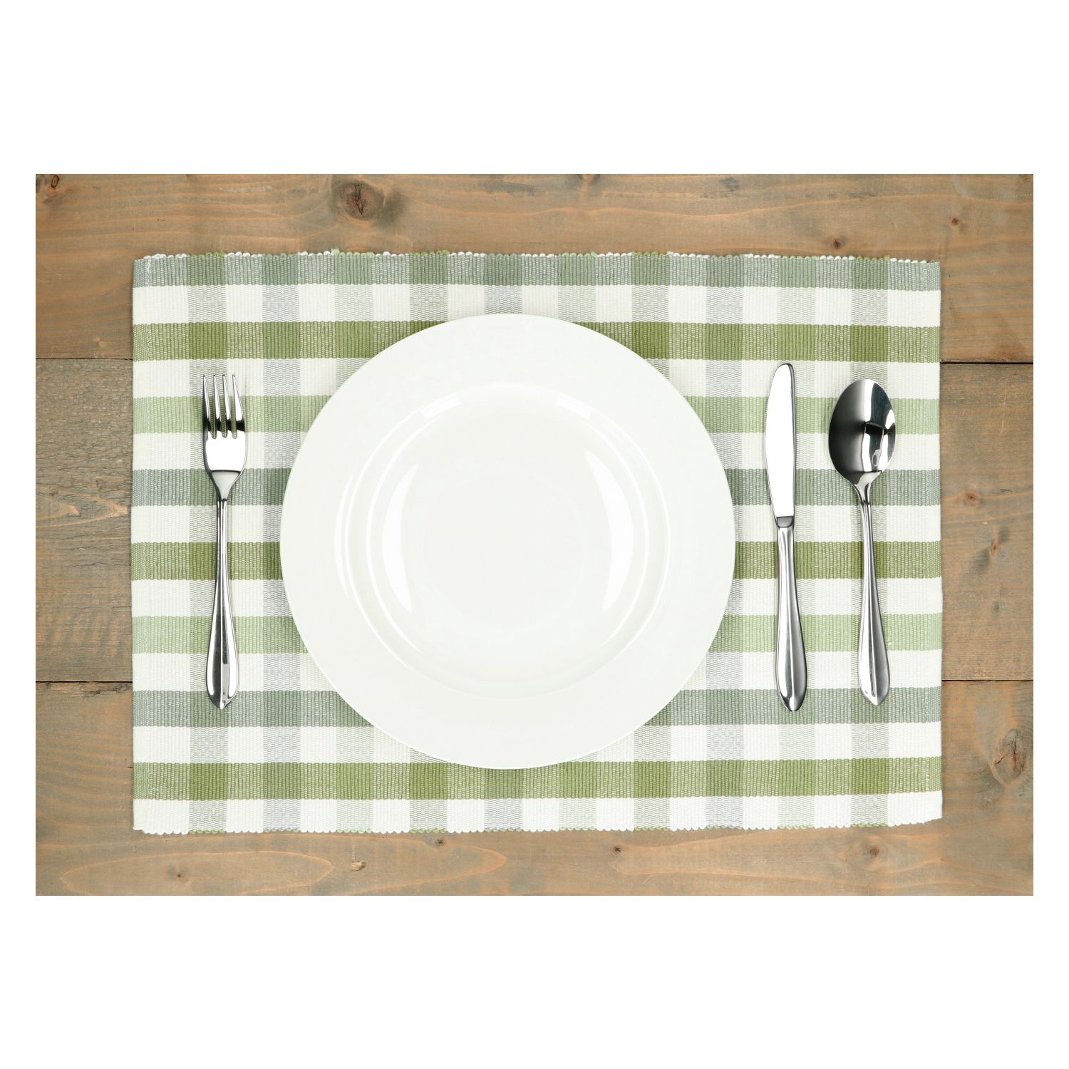 Placemat geribbeld, GOTS bio-katoen, groen, geruit, 35 x 50 cm