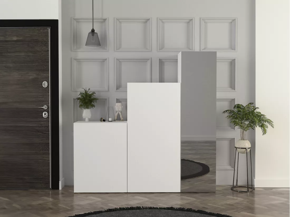 Vestiaire modulable 3 portes - Avec miroir - L180 cm - Blanc - TELEZA