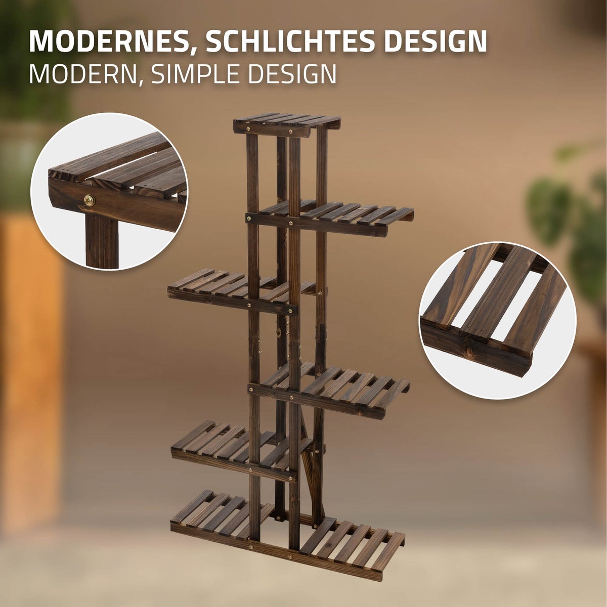 ML-Design Houten Bloemenplank, 75x27,5x140 cm, 6-laags plantenstandaard, 6-laags bloementrap, plantenstandaard, tuinplank voor buiten, bloemenstandaard voor balkon, woonkamer, tuin, buiten