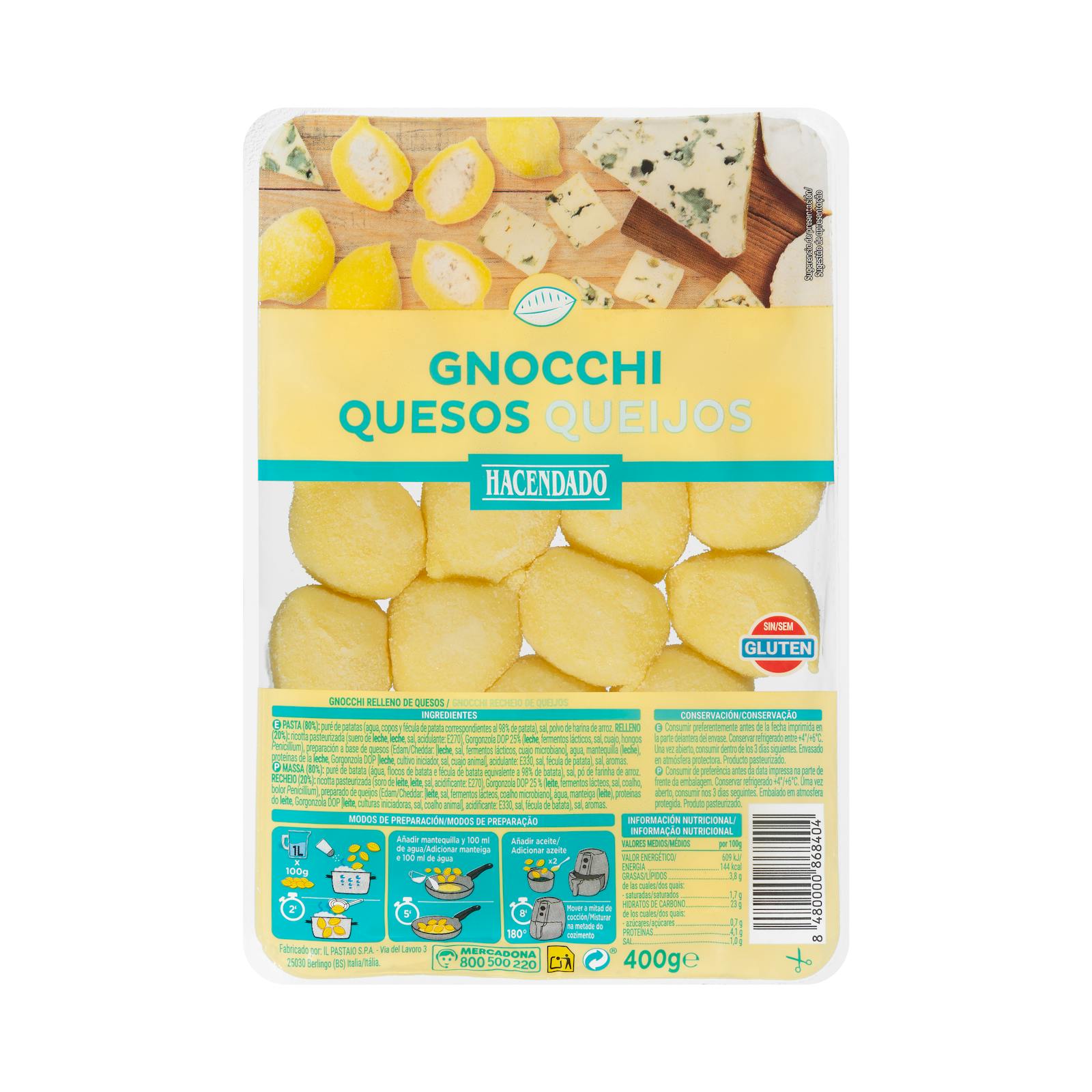 Gnocchis de pâtes fraîches, fromages Hacendado