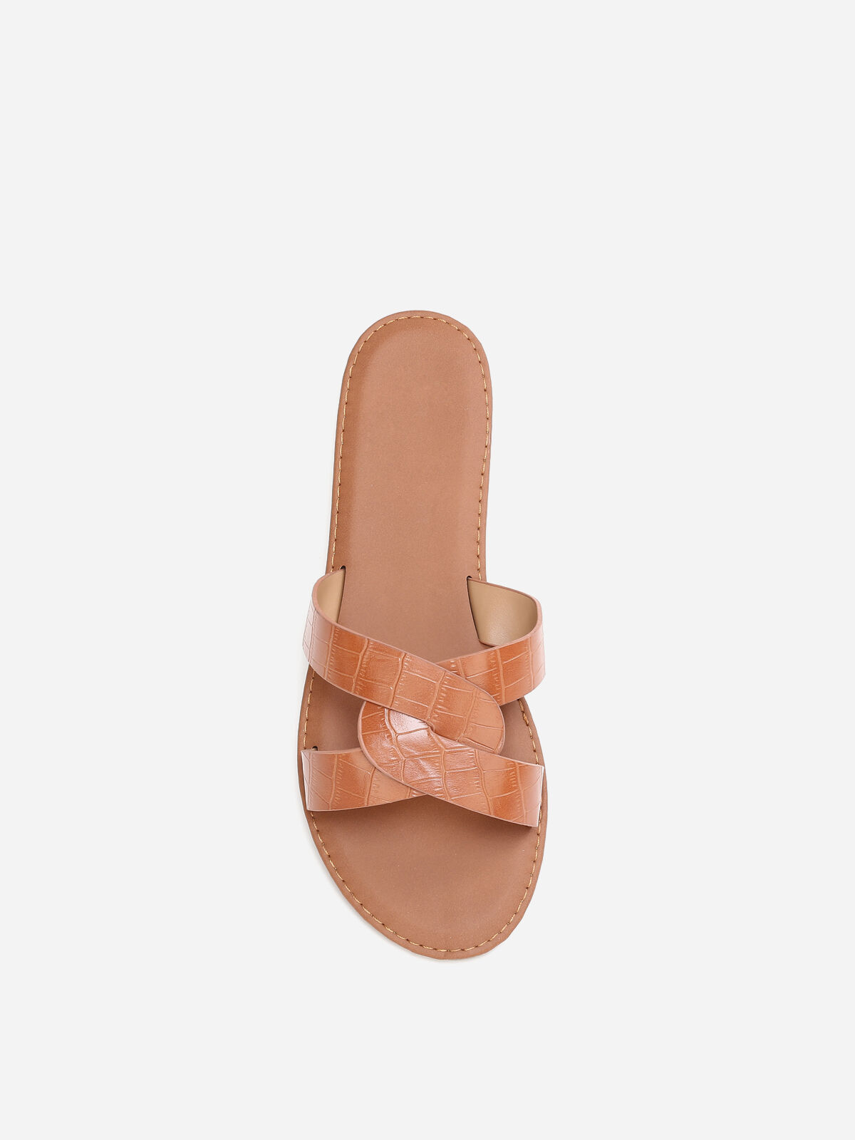 Mules croco à brides croisées grandes tailles- Camel