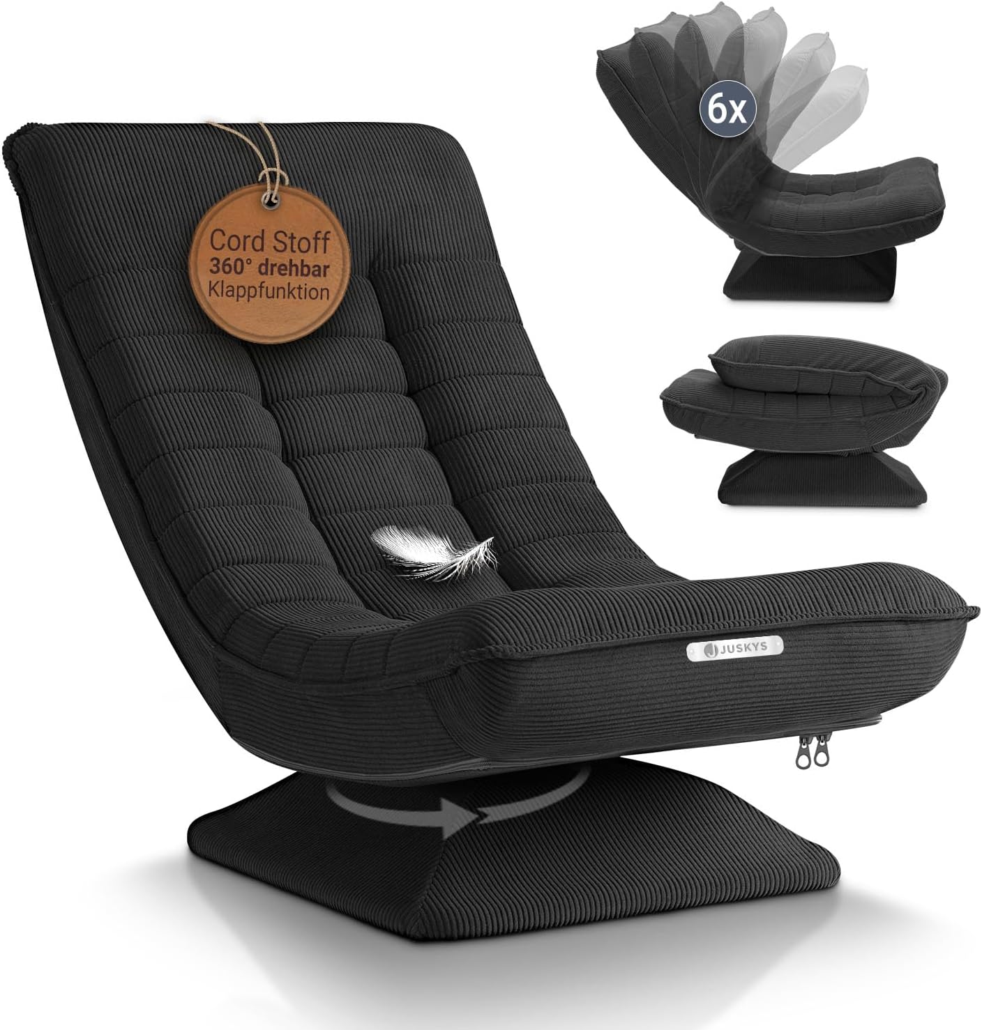 Juskys Relaxsessel Korsika - Ergonomisch & 360° drehbar, klappbar mit 5-lagiger Polsterung - Gemütlicher Cord Sessel für Wohnzimmer - Grau