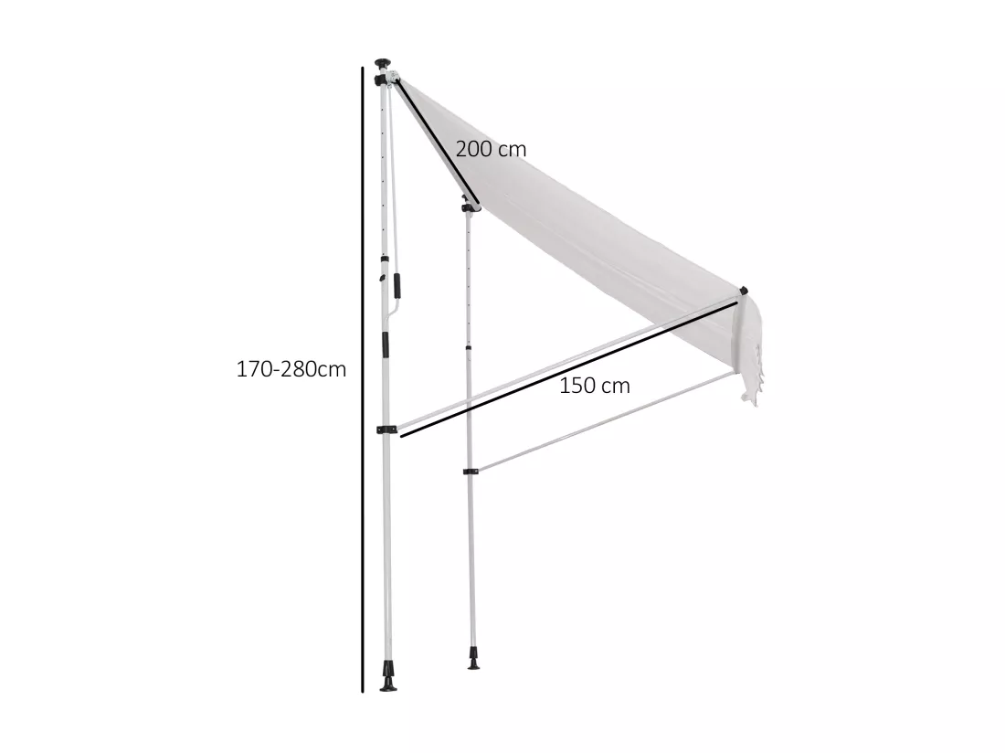 Store banne manuel rétractable 2L x 1,5l x 1,7-2,8H m inclinaison réglable installation rapide métal alu polyester blanc