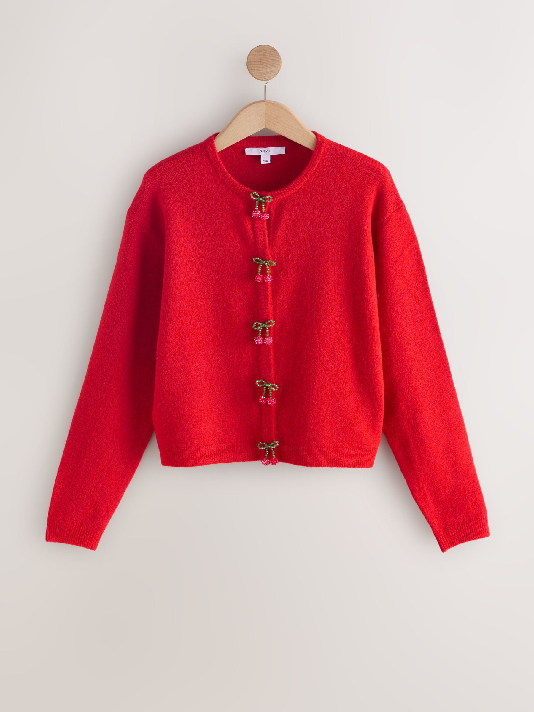 Red Cherry Buttons - Gebreid vest met ronde hals
