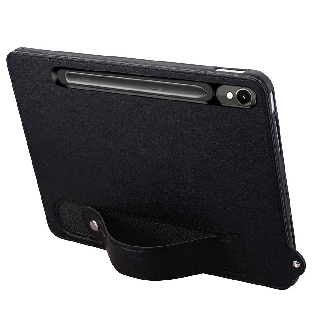 Samsung Galaxy Tab S10 FE / S9 / S9 FE / S8 / S7 Leder Hülle mit Handschlaufe - Schwarz