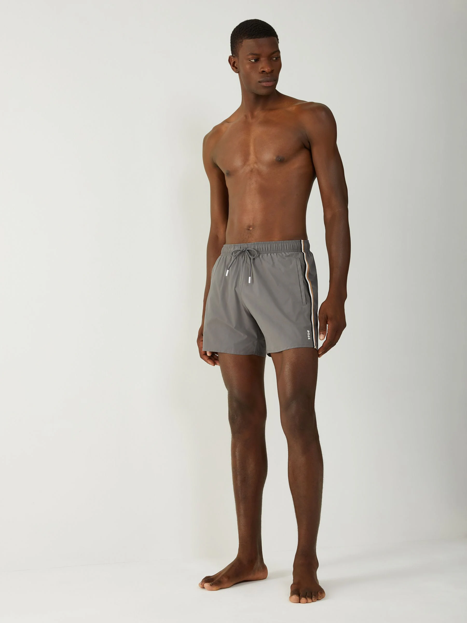 Grijs - BOSS Iconic Side Stripe Swim Shorts
