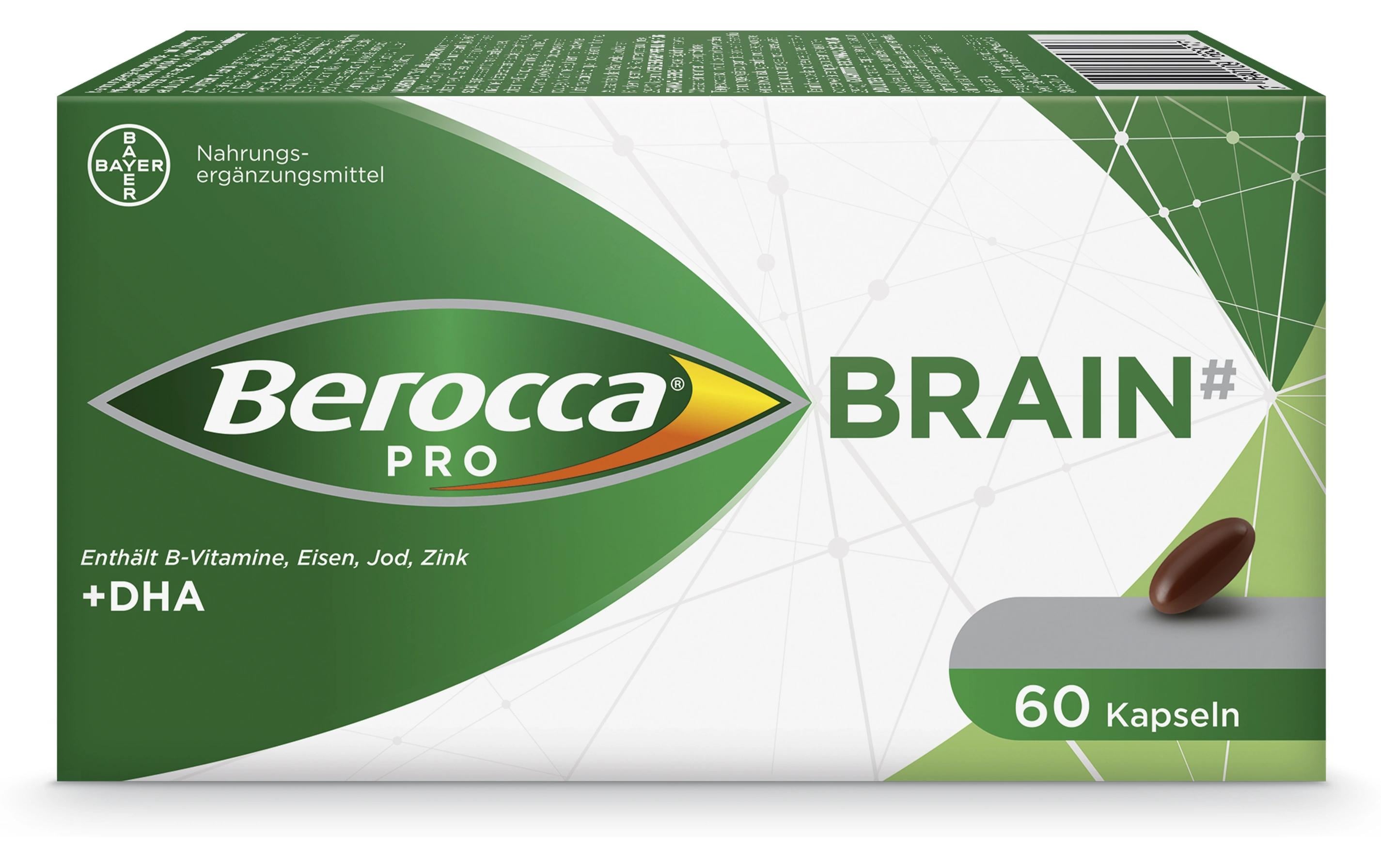 Kapsel PRO Brain 60 KapselnWertvolle 3-in-1-Formulierung mit der Omega-3-Fettsäure DHA, 12 Vitaminen und 5 Mineralstoffen