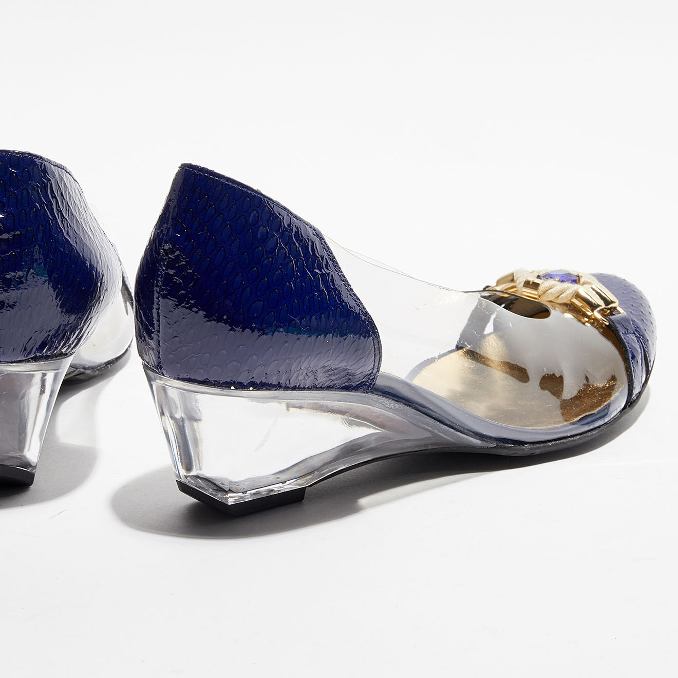 Azurée Cannes Ballerines Compensés en Plexi Labo bleu marine/transparent - Talon 8 cm