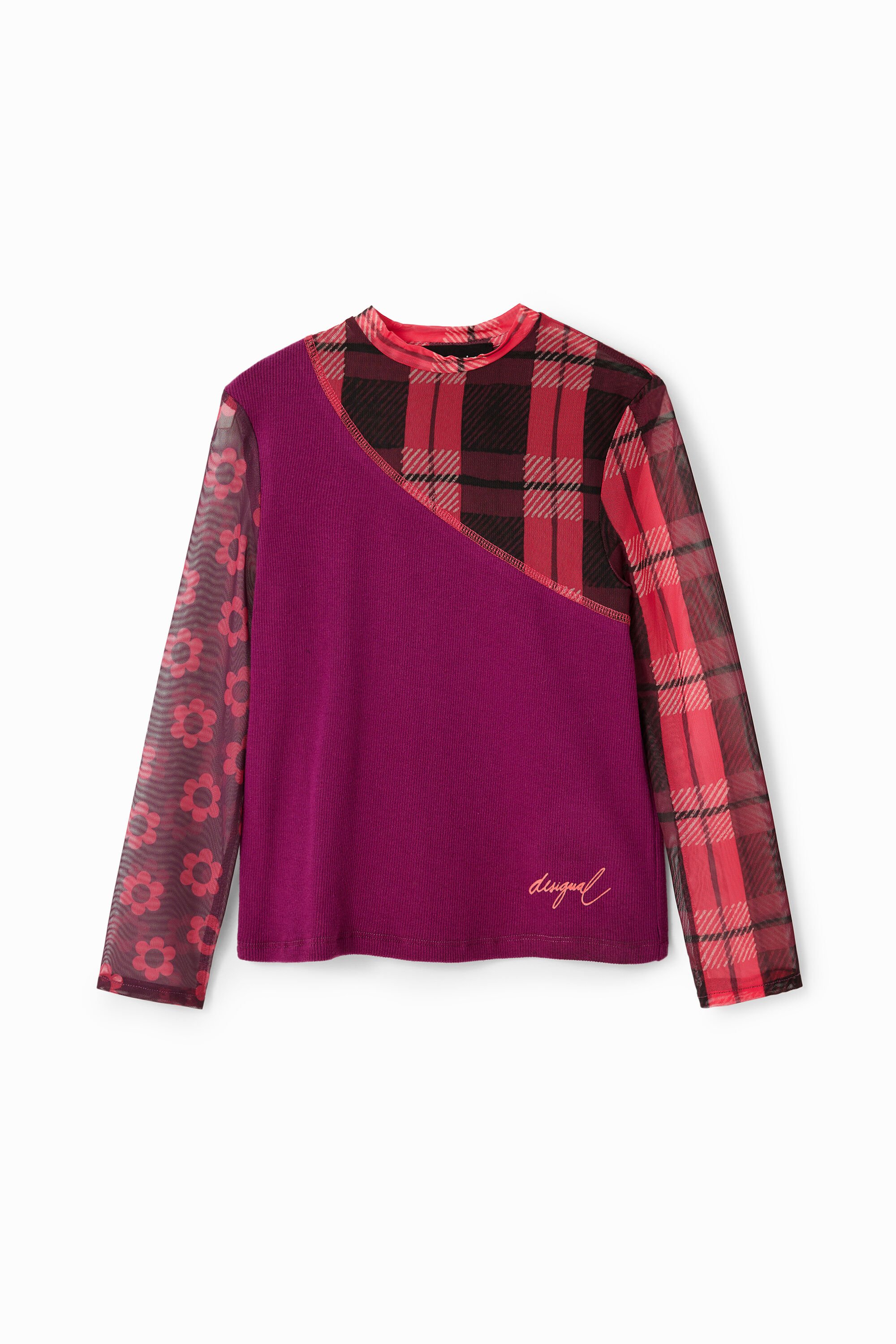 camiseta com aplique de tule canelado