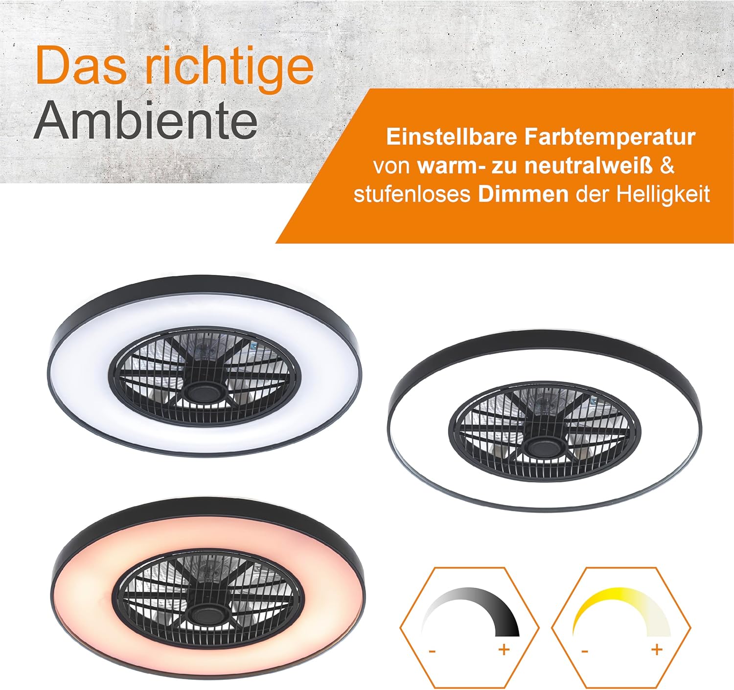 Proventa Deckenventilator mit beleuchtung, fernbedienung leise 60W-60cm, rotierende Luftverteilung, dimmbare LED Deckenleuchte mit Ventilator, neutralweißes Licht, Sommer & Wintermodus, fernbedienung